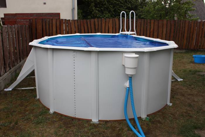 Pool 4,90 x 3,60 x 1,2 m Stahlwandbecken Steindekor Schwimmbecken Oval