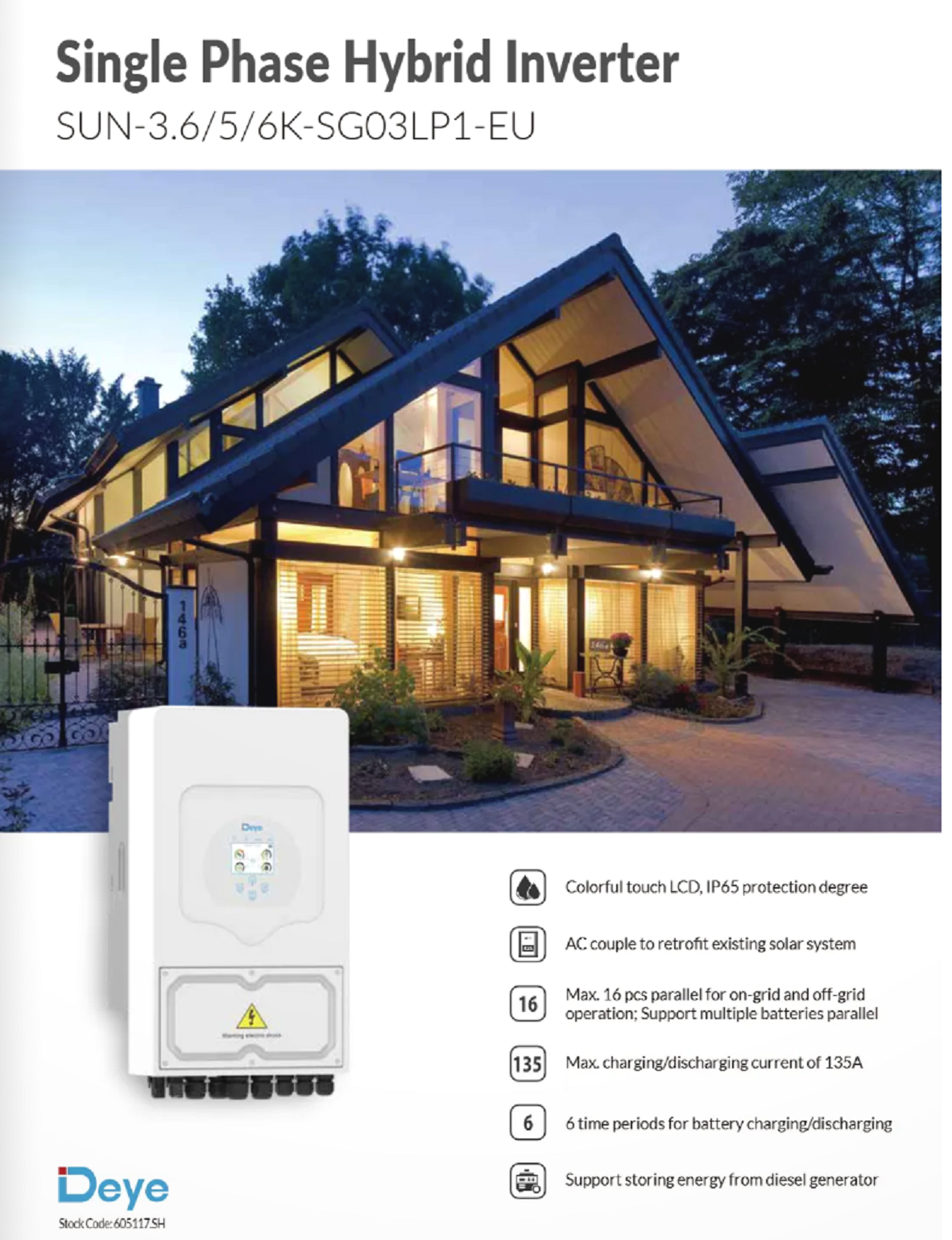 Deye 5KW Hybrid Solar Wechselrichter 5000W 5KW 50/60Hz WIFI 51,2V Bat