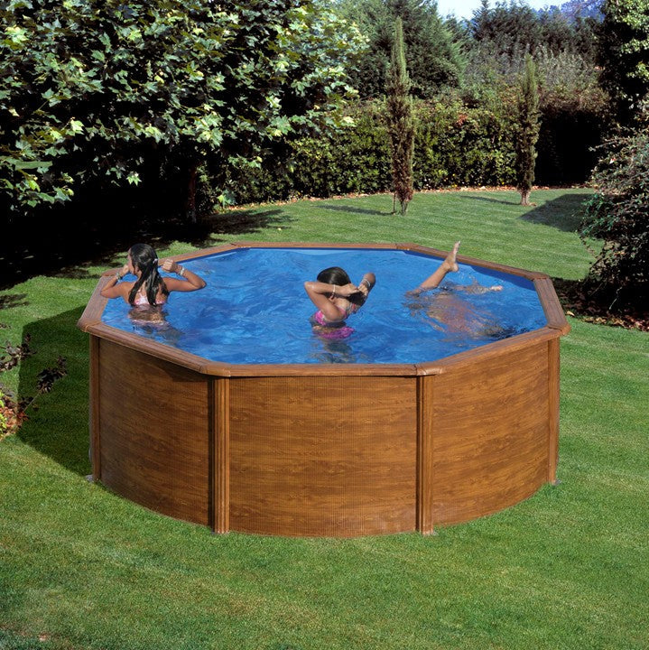 Pool 3,60 x 1,35m Holzdekor Stahlwand Schwimmbecken Skimmerset breiter Handlauf