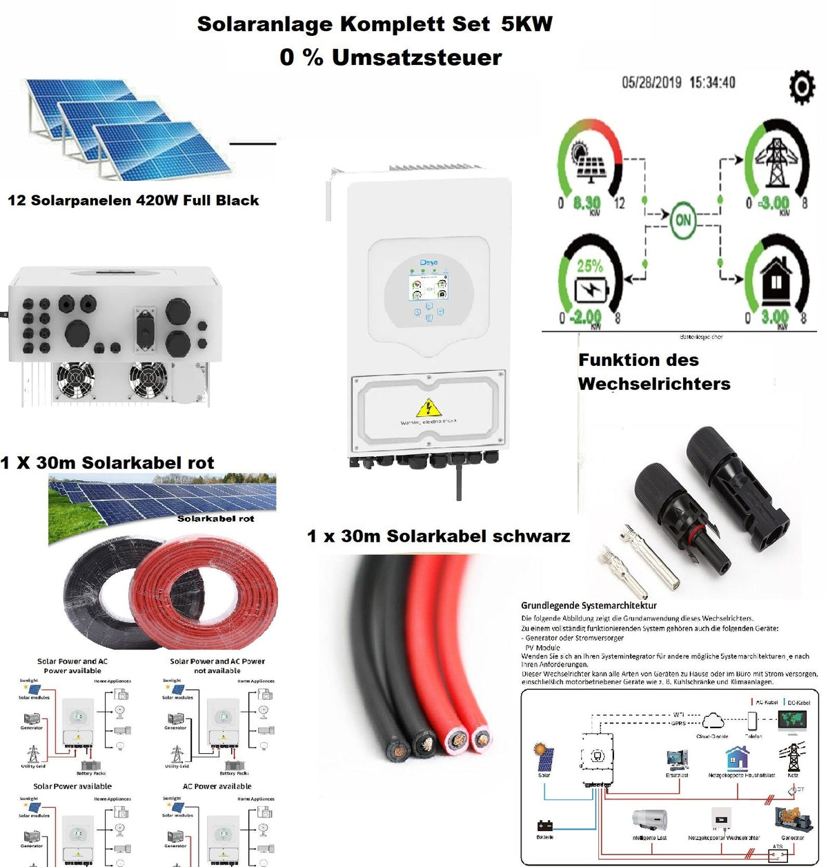 Solaranlage 5,5KW Deye Hybrid Wechselrichter Solar WIFI Photovoltaik