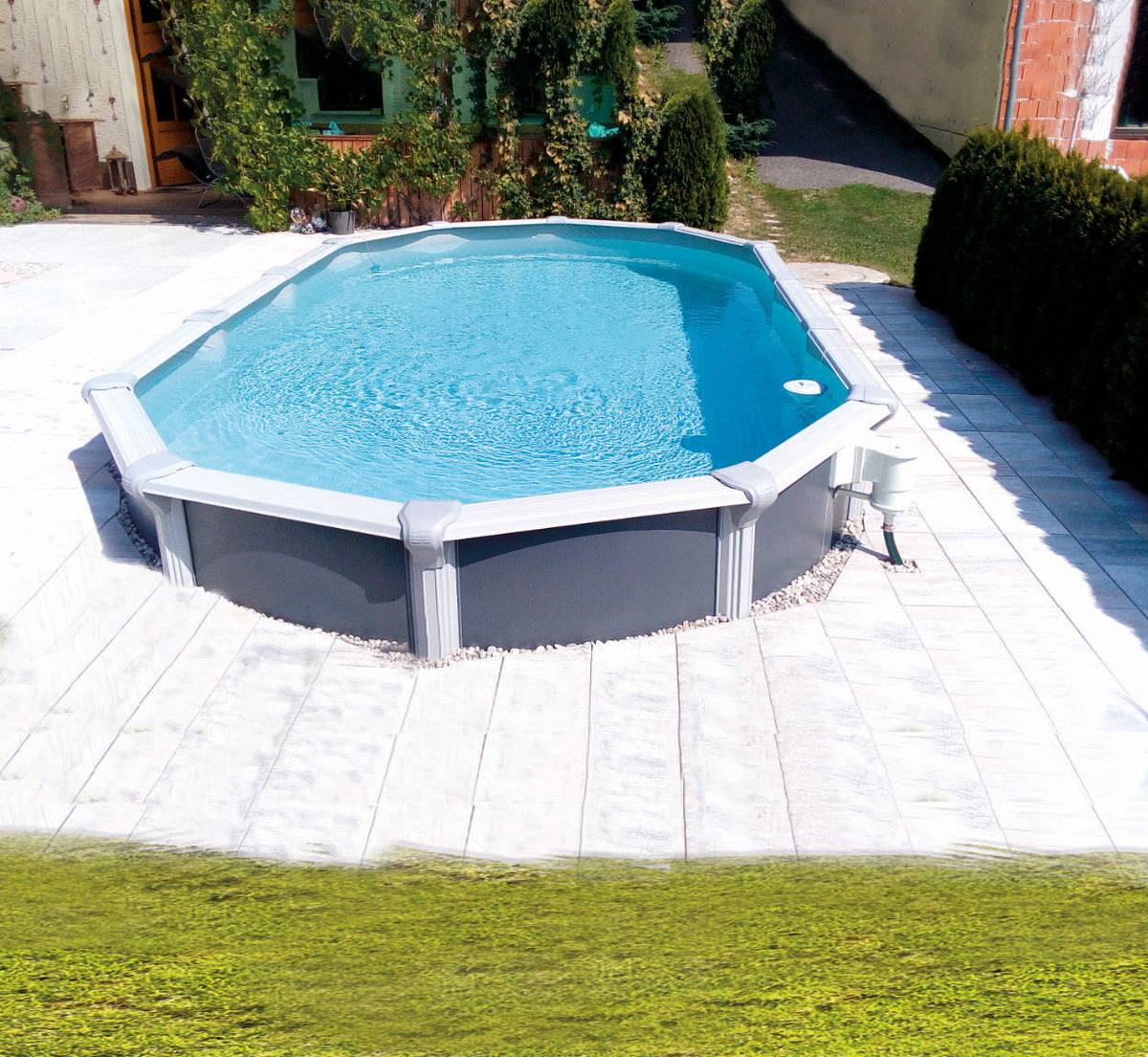 Pool 7,65 x 4,6 x 1,35m design Oval Stahlwand Schwimmbecken breiter Handlauf