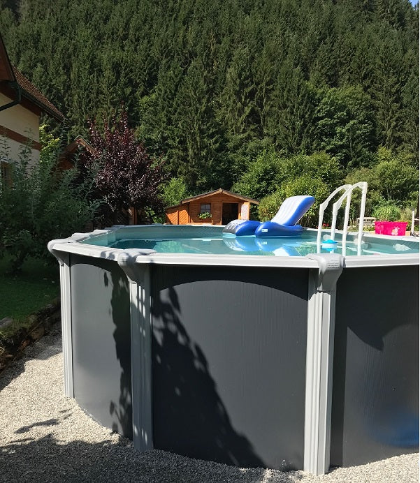 Pool 7,65 x 4,6 x 1,35m design Oval Stahlwand Schwimmbecken breiter Handlauf