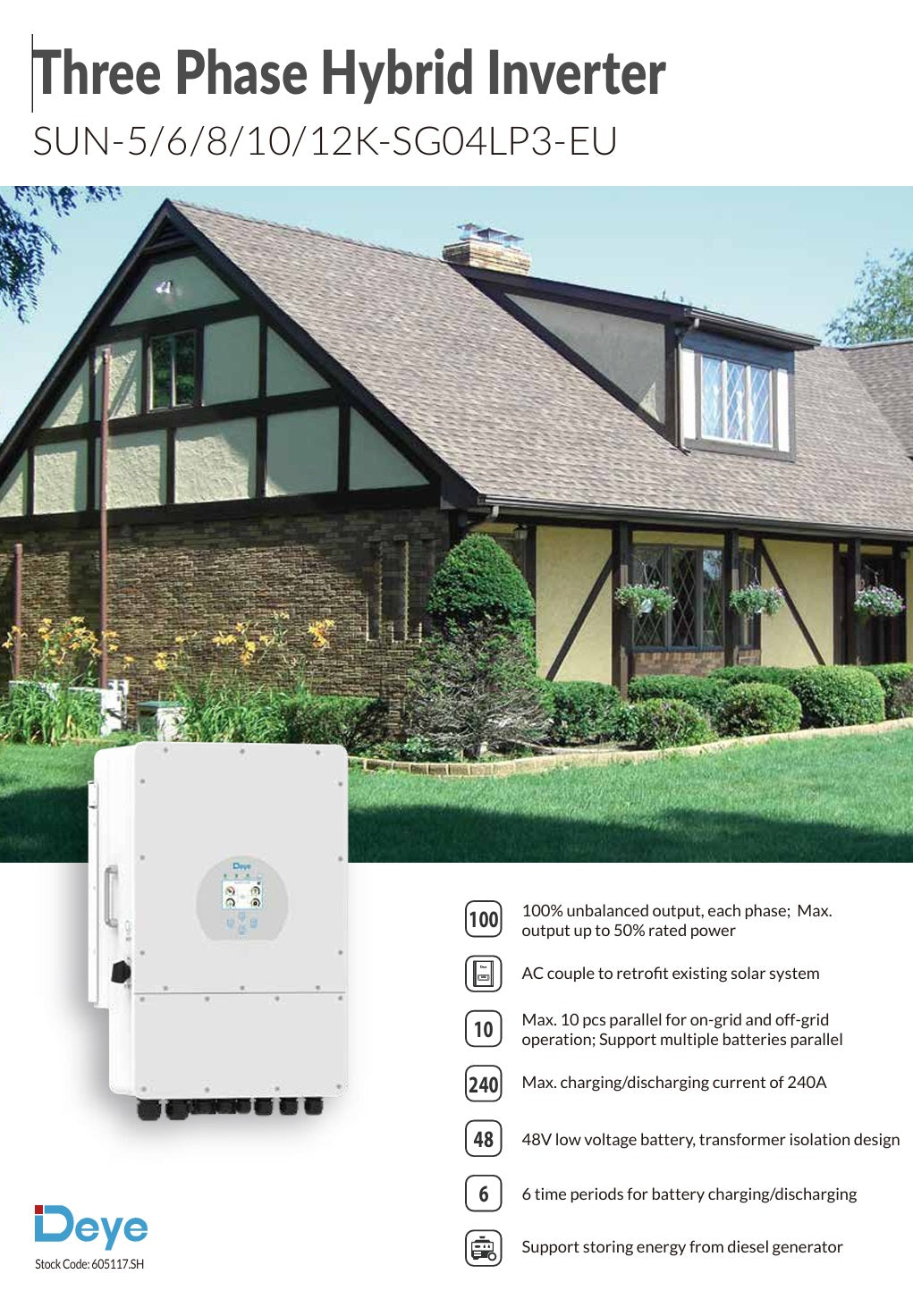 Solaranlage 10KW Deye Wechselrichter + Batterie 10,2KW + 20 Solarpanelen 420W