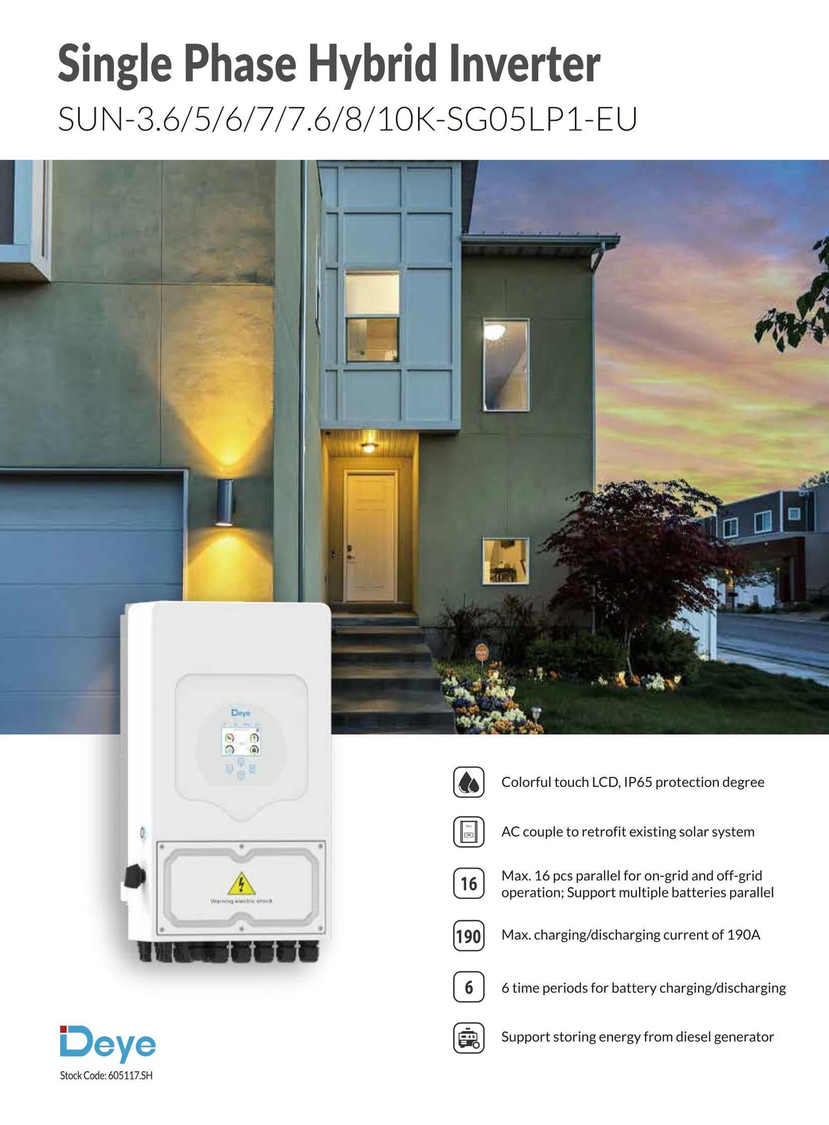 Deye 8000W Hybrid einphasig Solar Wechselrichter SUN 8K SG05 LP1 8KW  WIFI