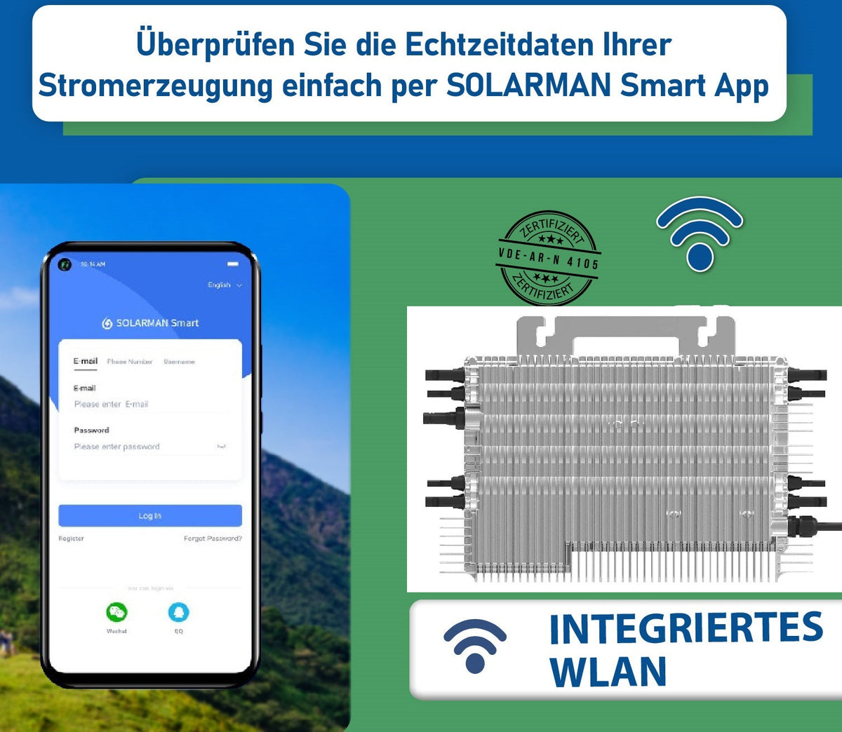 Deye Wechselrichter 2000W SUN-M200G4-EU WIFI  Balkonkraftwerk 5m Anschlusskabel