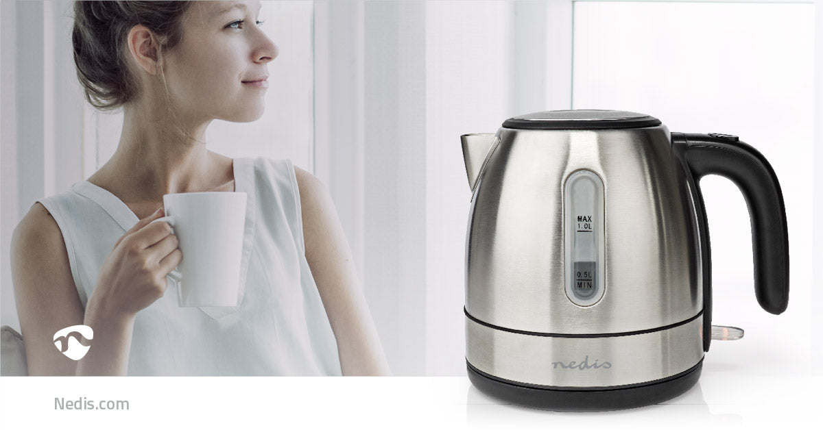 Edelstahl Wasserkocher 1l 2150W Kabellos 360° Drehbasis Strix® Controller