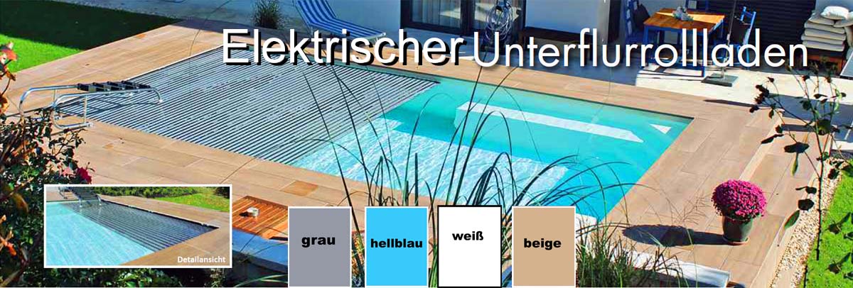 Rollabdeckung 7,0 x 3,50m elektrisch hellblau Rollenergy PVC-Lamellen