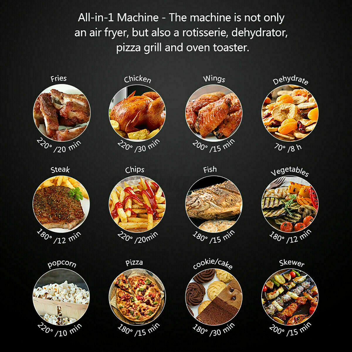 6,5L XXL Heißluftfritteuse Friteuse Heißluft Digital Touch LCD Grill Pommes