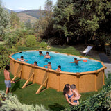 Pool  6,1 x 3,6 x 1,2m Oval Holzdekor Stahlwand Schwimmbecken