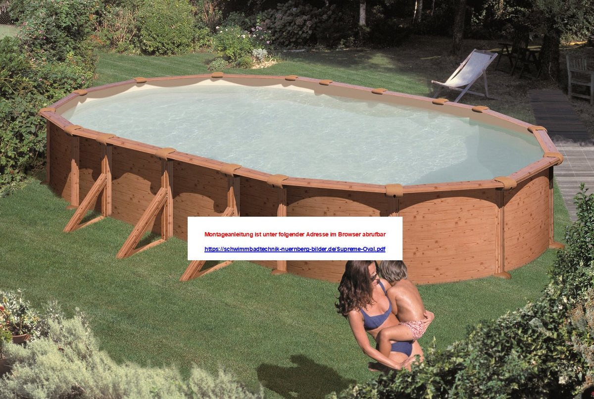 Pool  7,3x3,7x1,2m Holzdekor Stahlwand Schwimmbecken