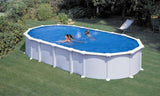 Pool  7,3 x 3,6 x 1,35m Oval weiss Stahlwand Schwimmbecken breiter Handlauf