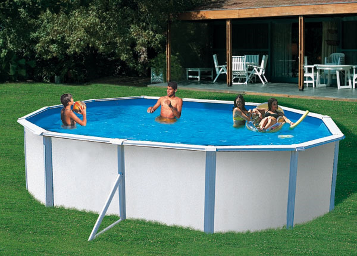 Pool  4,9 x 3,6 x 1,2m Oval weiss Stahlwand Schwimmbecken