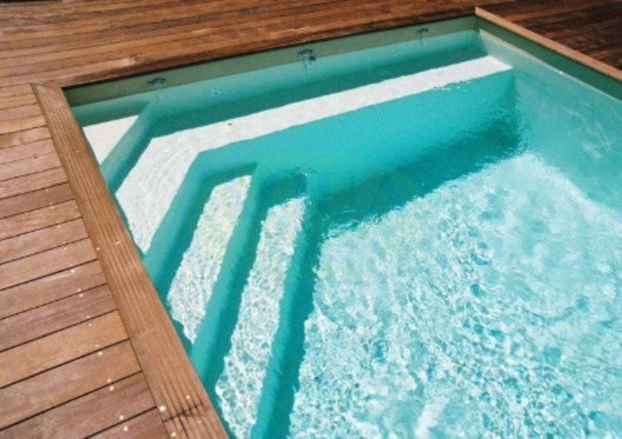 Ecktreppe Poolbreite 3,50m inkl. Sitzbankadapter 4 Stufen Einbautreppe Styropor
