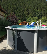 Pool 7,65 x 4,6 x 1,35m design Oval Stahlwand Schwimmbecken breiter Handlauf