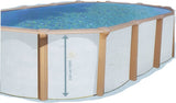Pool 6,10 x 3,6 x 1,35m white wood Oval Stahlwand Schwimmbecken breiter Handlauf